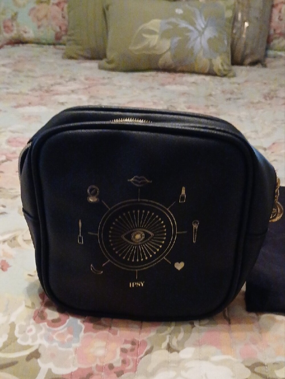 ipsy Black Cosmetic Pouch Trio with Gold Foil Motif - Picture 2 of 7
